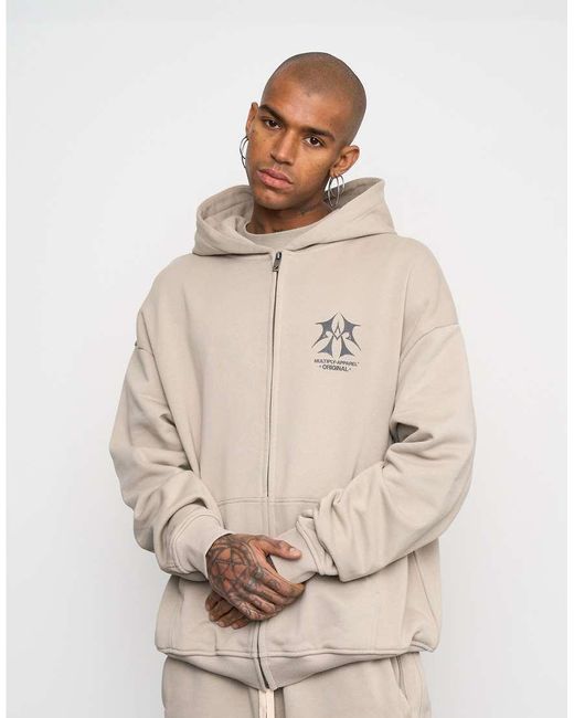 Sudadera Extragrande Con Capucha, Cremallera Y Estampado Dibujado De -Neutro Multiply Apparel de color Natural