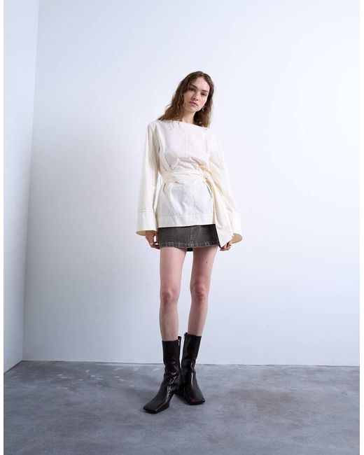 TOPSHOP Top Met Gestrikte Taille in het White