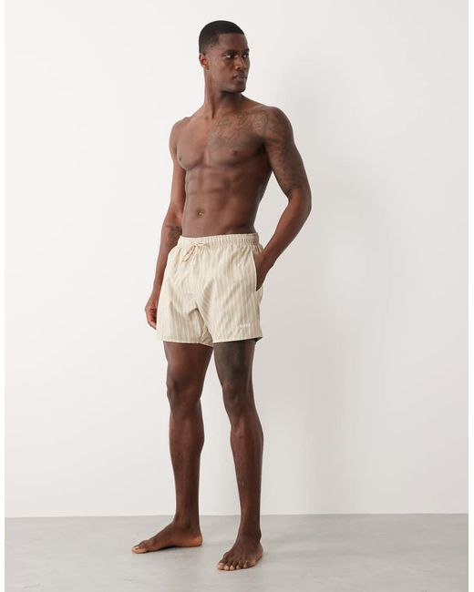 Boss Brown Boss Sunfish Striped Swim Shorts for men