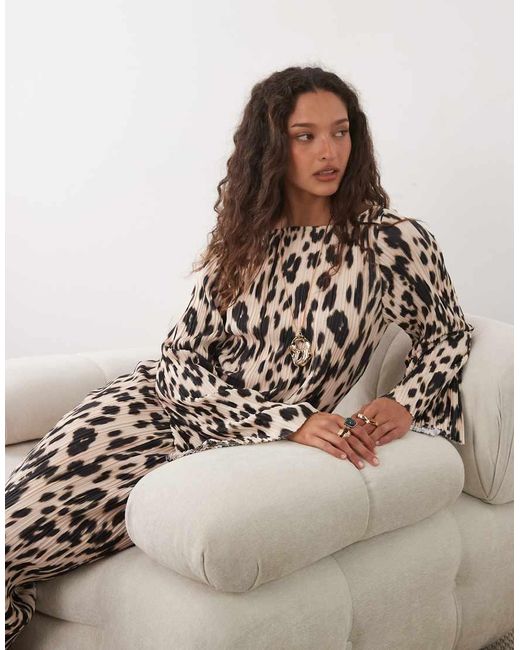 ASOS Brown Long Sleeve Plisse Midi Dress