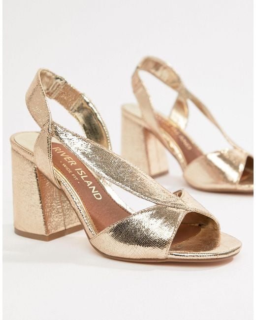 wide fit block heels gold
