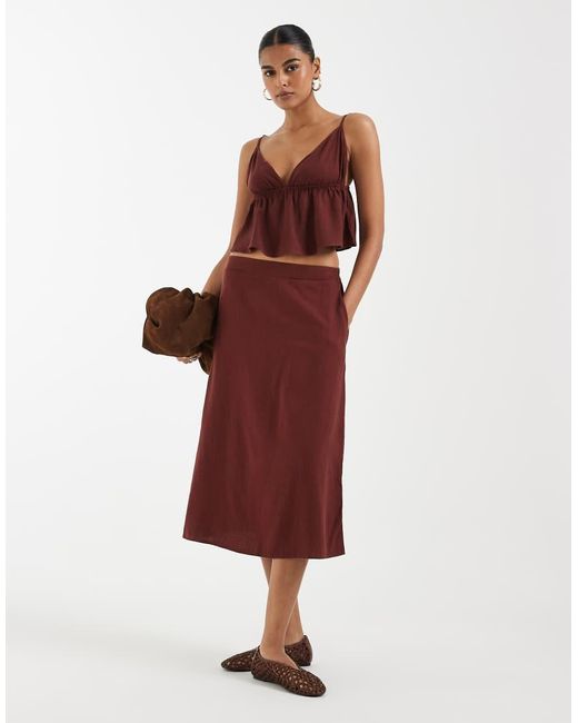 Vero Moda Brown Linen Touch Cami Strap Top Co-Ord