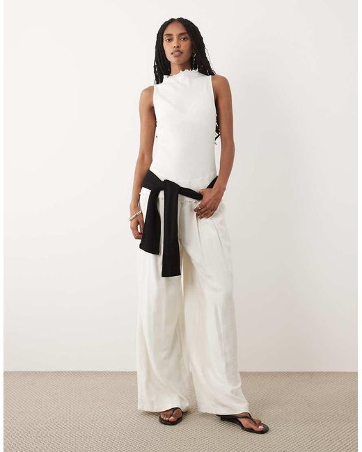 ARKET Natural High Neck Sleeveless Crinkle Top