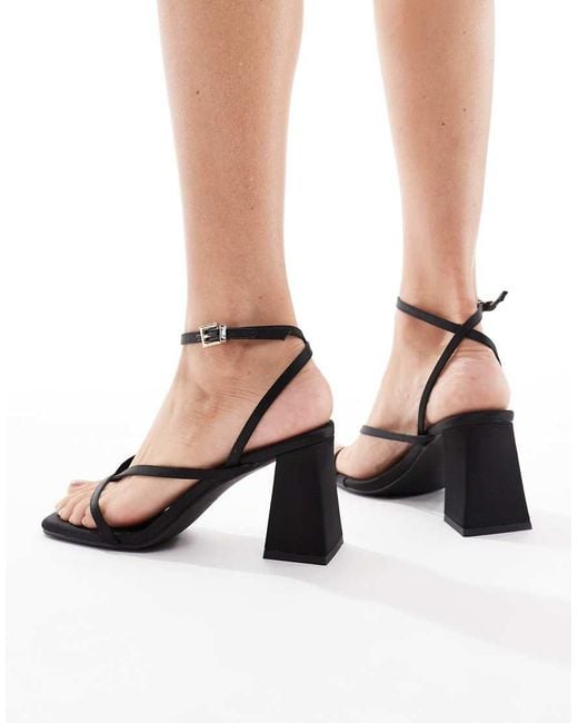 London Rebel White Aria Strappy Mid Block Heeled Sandals