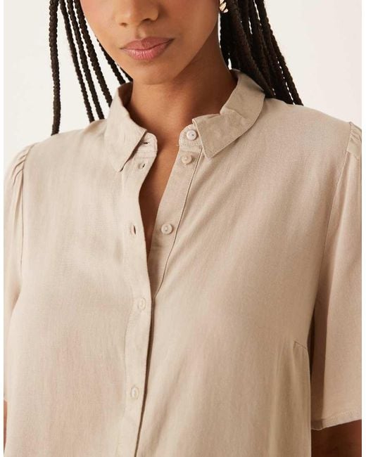 Vila Blue Linen Touch Flutter Sleeve Shirt