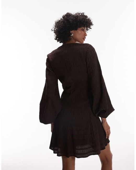 & Other Stories Black Shirred Mini Dress With Volume Sleeves