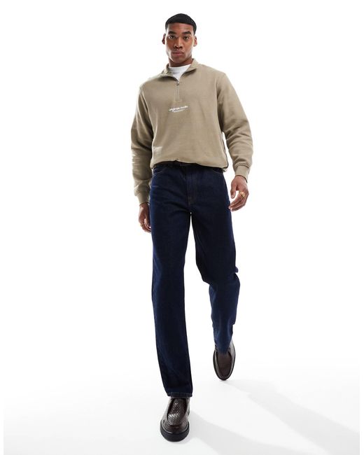 Jack & Jones Brown 1/4 Zip Sweat With Logo for men