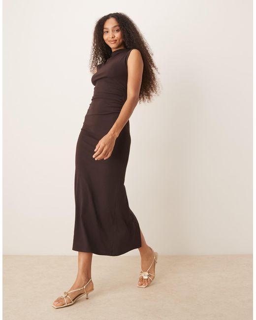 Mango Natural – hochgeschlossenes schmales maxikleid aus weichem modal-mix