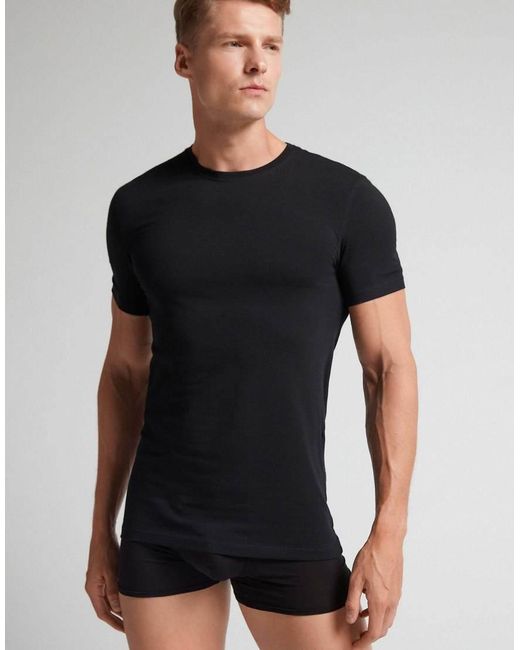 Intimissimi Black Superior Stretch Cotton T-Shirt for men
