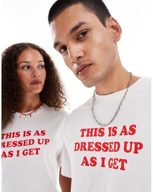 Collusion White Unisex Slogan T-shirt 'dressed Up'