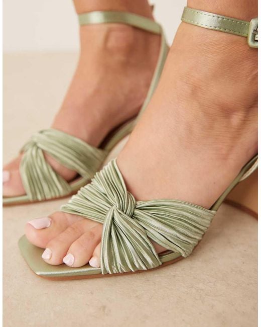 Be Mine Wide Fit Green Be Mine Bridal Wide Fit Divaa Plisse Block Heeled Sandals