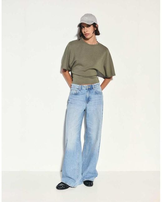Pull&Bear Green Modal Batwing Sleeve T-shirt