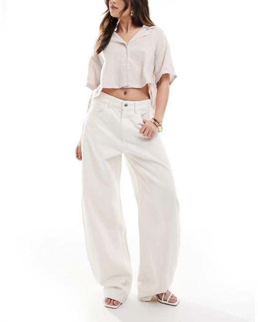 Bershka White High Waisted Wide Leg Jeans