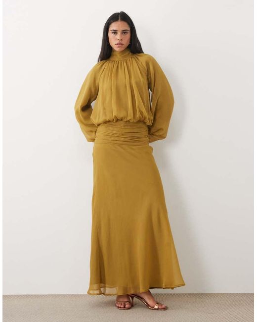 ASOS Multicolor High Neck Drape Chiffon Maxi Dress With Neck Tie