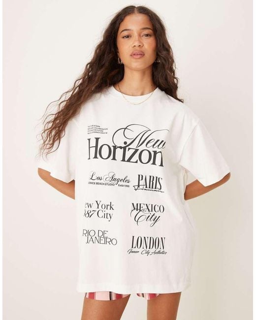 Camiseta Color Crema Extragrande Con Estampado Gráfico De Texto "New Horizon" De -Blanco ASOS de color White