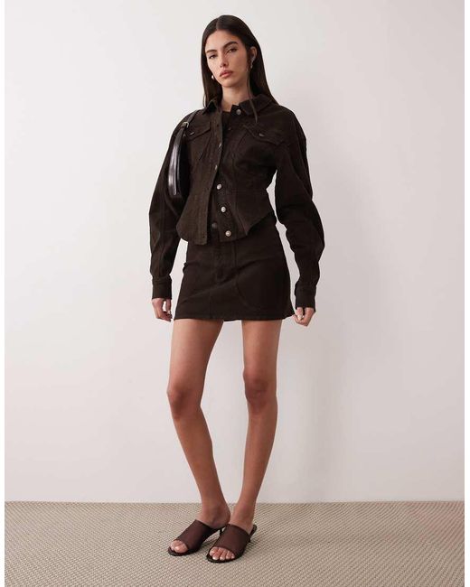 Wanderdoll Black Alix Denim Seam Detail Mini Skirt Co-ord