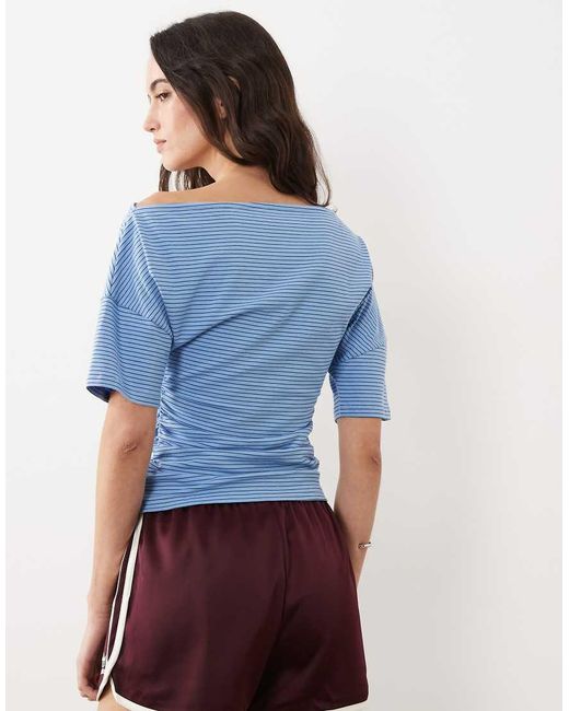 ASOS Blue Boat Neck Cinched Waist Top