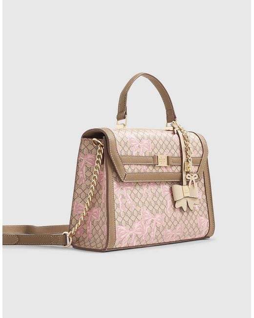 River Island Pink Monogram Bow Print Charm Tote Bag