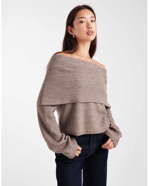 Miss Selfridge Gray Deep Fold Over Rib Bardot