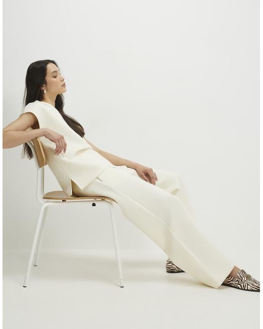 River Island Natural Premium Twill Wide Leg Joggers