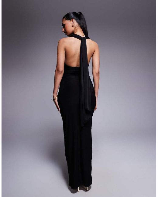 Fashionkilla Blue Double Sculpted Slinky Open Back Knot Detail Maxi Dress