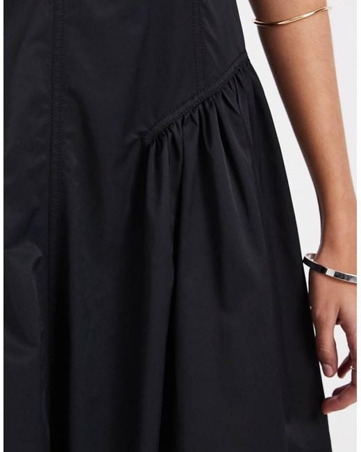 & Other Stories Black Ruched Drop Waist Maxi Dress