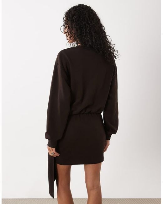 ASOS Black Crew Neck Draped Waist Mini Dress