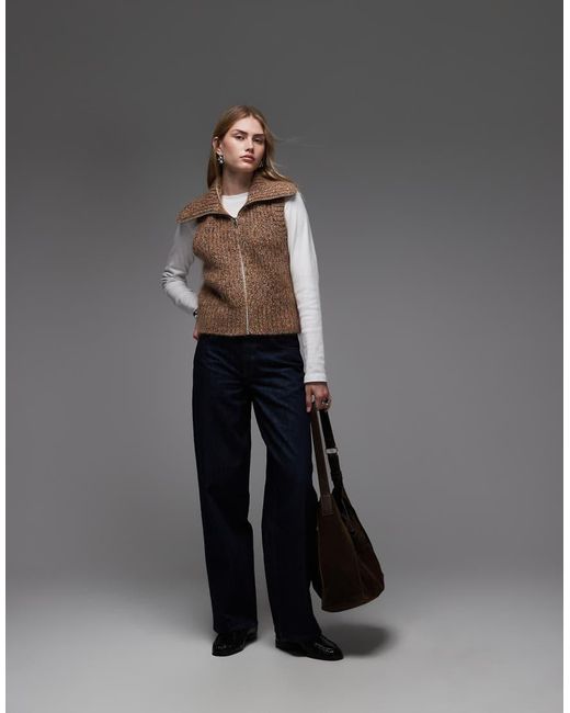 & Other Stories Gray Wool Rich And Mohair Funnel Neck Chunky Knitted Zip Up Vest
