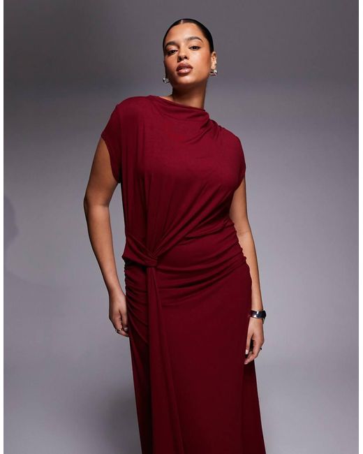 ASOS Asos Design Curve Draped Cap Sleeve Midaxi Dress-red