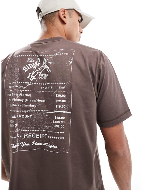 Cotton On Brown Cotton On Cropped Fit T-shirt With Silver Spurt Graphic for men