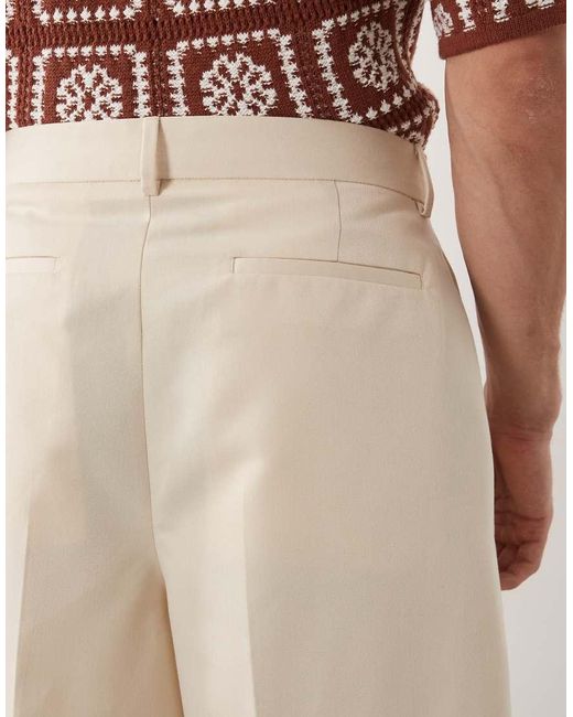 ASOS Natural Tailored Pleated Bermuda Shorts for men