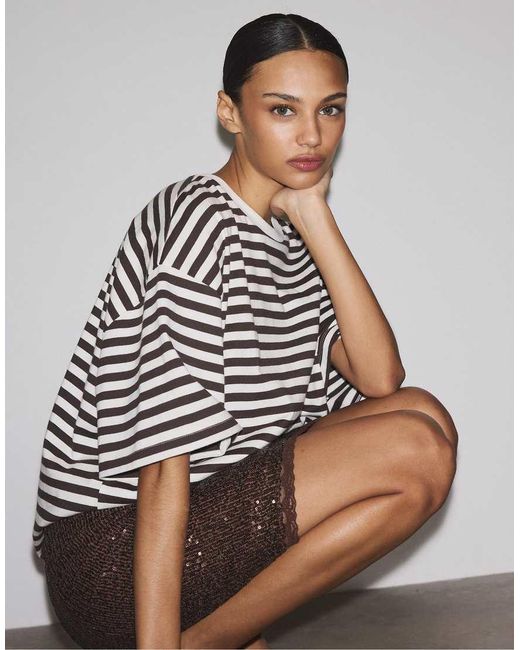Stradivarius Brown Sequin Midi Skirt