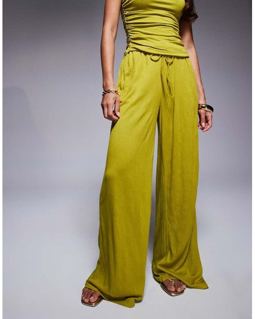 Pantalones Verde De Pernera Ancha Con Lazada En La Cintura De Tejido Rugoso De (Parte De Un Conjunto) ASOS de color Green