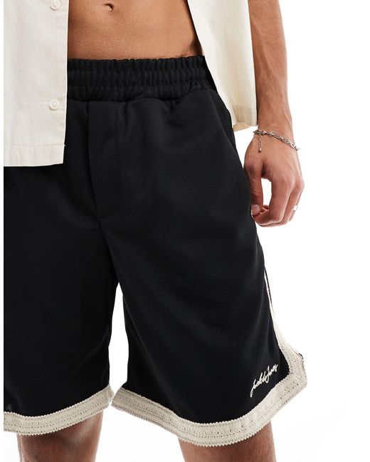 Pantaloncini ampi stile basket neri con finiture all'uncinetto di Jack & Jones in Black da Uomo