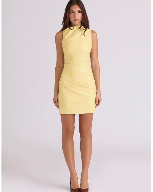 House Of Cb Yellow Maya Butter Vegan Leather Mini Dress