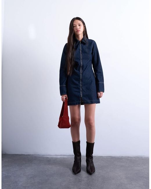 TOPSHOP Blue – kurzes, langärmliges jeanskleid