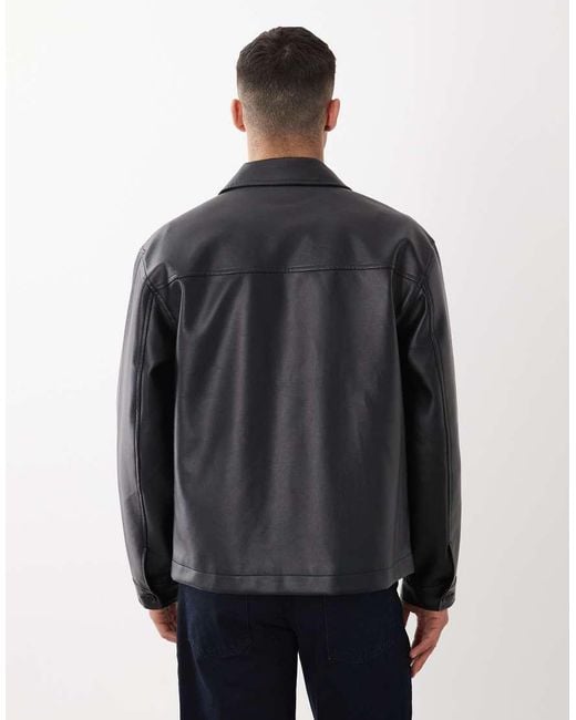 ASOS Gray Faux Leather Shacket for men
