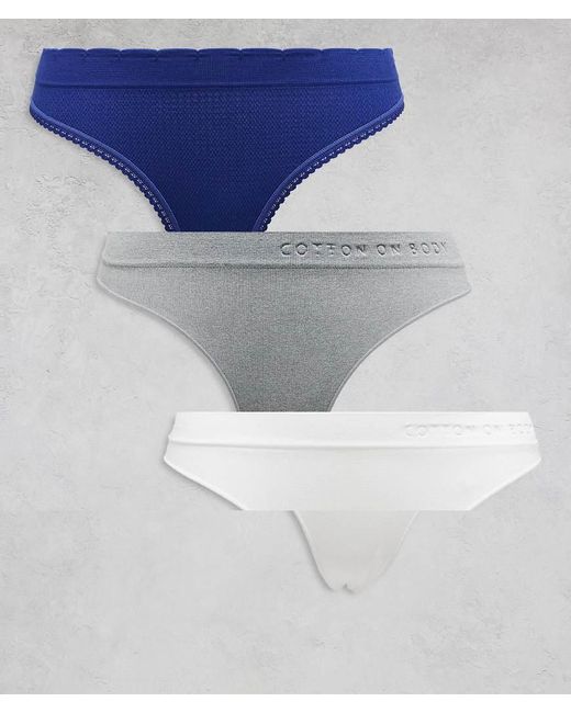 Pack De 3 Tangas De Color Azul Marino, Gris Y Blanco De Talle Alto Sin Costuras De Cotton On Cotton On de color Blue
