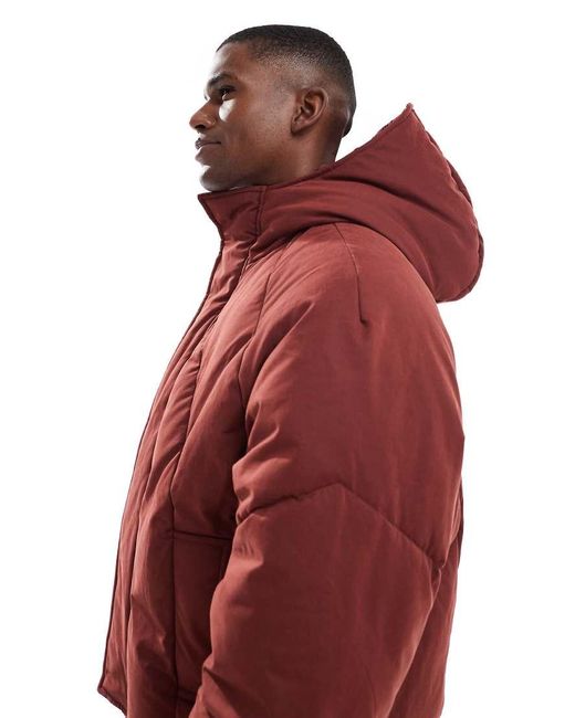 ASOS Oversized Gewatteerd Jack Met Capuchon in het Red voor heren