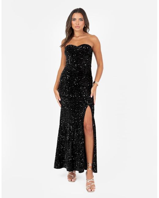 Maya Black Embellished Velvet Bandeau Maxi Dress