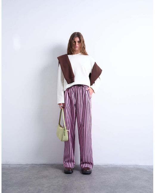 TOPSHOP Purple – gerade geschnittene hose aus popeline mit streifen