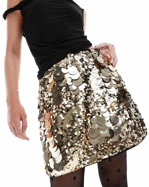 French Connection Metallic Sequin Mini Skirt