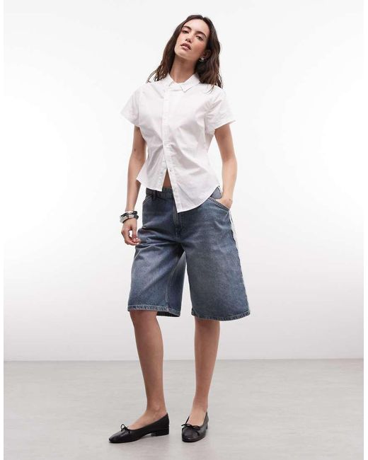Reclaimed Vintage Blue Denim Jort With Lace Detail