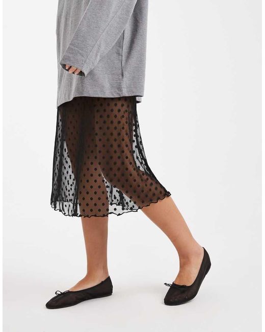 Collusion Gray Polka Dot Sheer Mesh Awkward Length Skirt