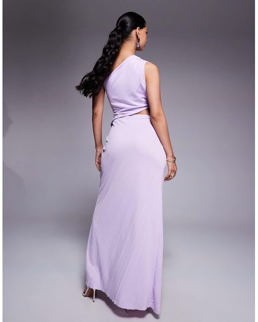 ASOS Purple Pleated Maxi Dress With Asymmetric One Shoulder And Twist Skirt