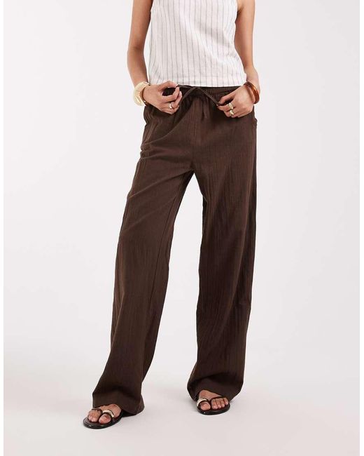 ONLY Brown Wide Leg Linen Look Trousers