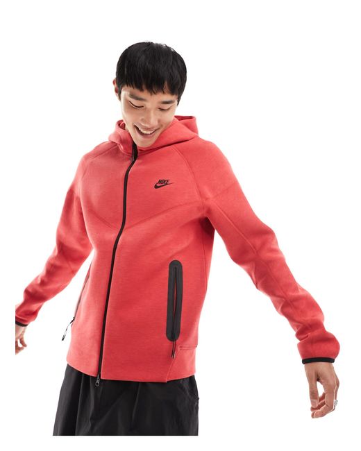Tech - felpa con cappuccio e zip rossa di Nike in Red da Uomo