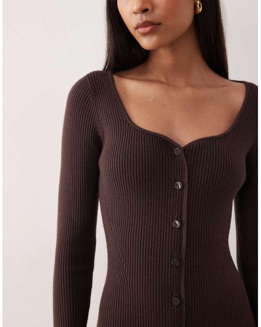 Abercrombie & Fitch Natural Long Sleeve V Neck Fitted Maxi Dress