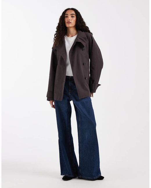 ASOS Black Asos Design Tall Funnel Neck Tie Belt Trench Coat