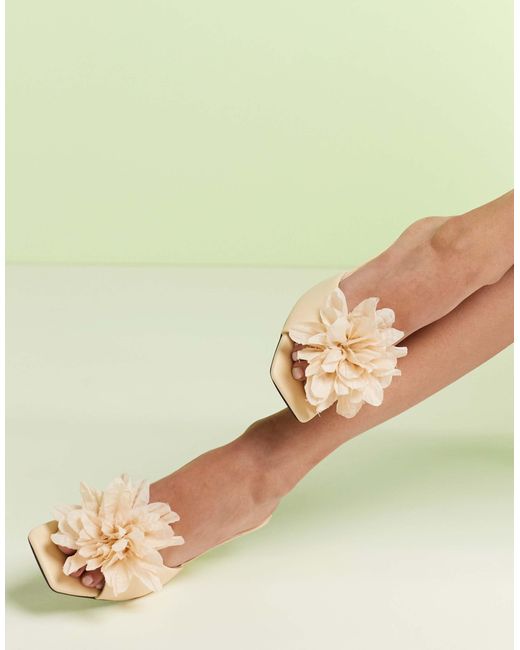 ASOS Natural Tilly Mule Wedges With Corsage Trim